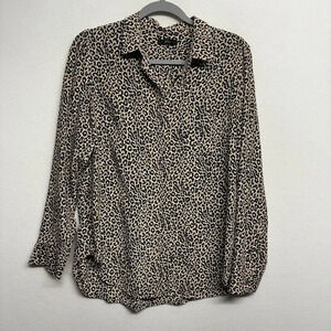 J.Crew silk leopard button-down blouse tan brown M